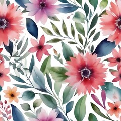 Fototapeta premium watercolor flowers on white background, red yellow and violet blossom