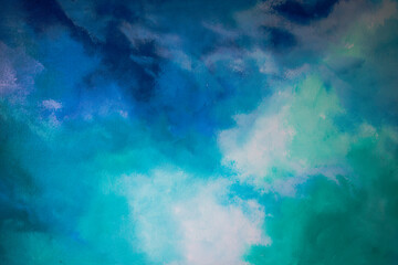 Abstract Brush Stroke Painting with Shades of Blue, Purple, and Green.