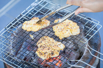 Sticky rice with egg and grilled