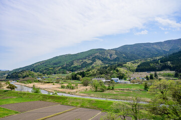 山の上から見た田舎の風景