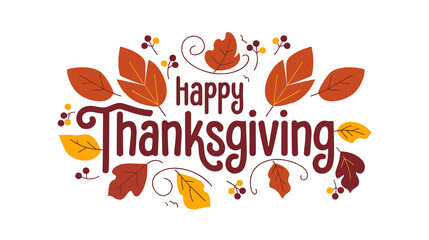 Fototapeta premium Festive Thanksgiving Illustration 'Happy Thanksgiving Day' Text on Burgundy Background, banner, poster, cover