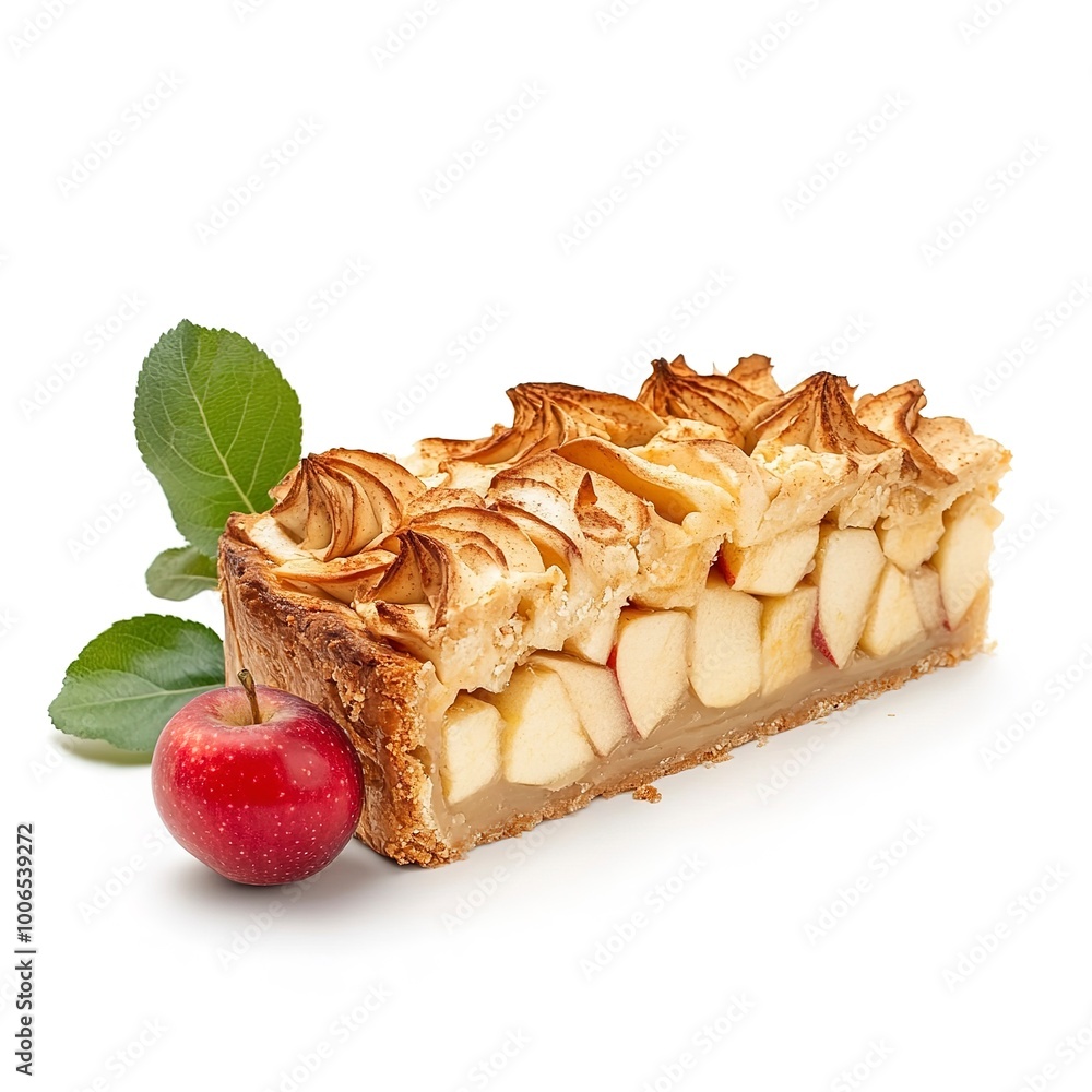 Wall mural Slice of apple pie isolated on white background 