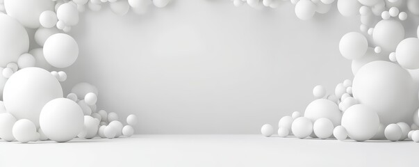 A minimalist white background adorned with spherical shapes creating a modern, artistic focal point.