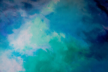 Abstract Brush Stroke Painting with Shades of Blue, Purple, and Green.