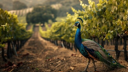 Fototapeta premium Peacock in a Vineyard