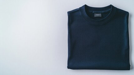 A stylish men t-shirt in deep navy blue, neatly folded on a bright white background, perfect for casual wear promotion