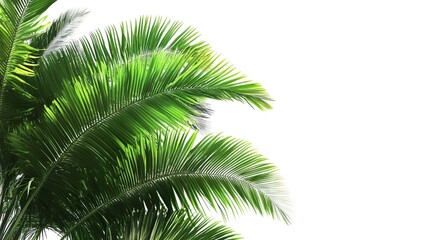 On a white background be isolated of a lush green palm frond. 