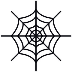 Black Spider Web Icon Illustration on a White Background: A Simple and Striking Visual Representation Perfect for Halloween-Themed Designs, Emphasizing the Spooky and Festive Atmosphere of the Holiday