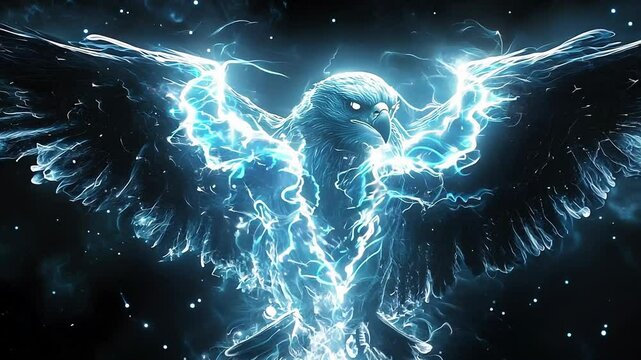 Dynamic Glowing Eagle With Electric Wings in Cinematic Close-up