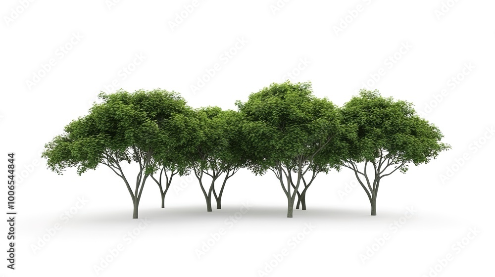 Poster Green trees isolated on white background Forest and foliage in summer 3d render 