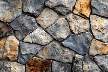 Fototapeta premium Close up Detailed Textured Stone Tile Surface with Varied Shades of Grey and Brown Hues on a Solid Color Flatlay Background Showcasing the Natural Patterns and Rough Architectural Material