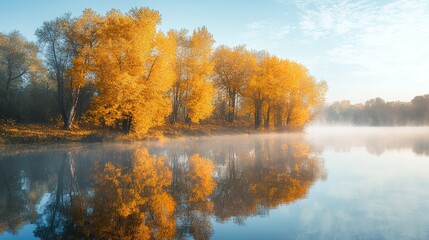 Obraz premium Serene Autumn Landscape with Golden Trees and Reflection