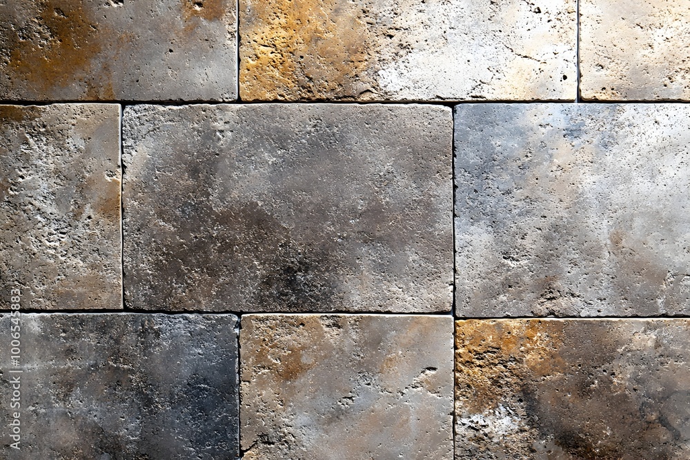 Poster close up detailed textured stone tile surface with a flatlay top photography layout composition on a