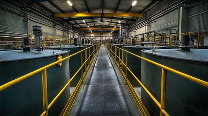 Fototapeta premium water reuse system in the factory, showing tanks where treated wastewater is recycled back into the supply system for non-potable uses.