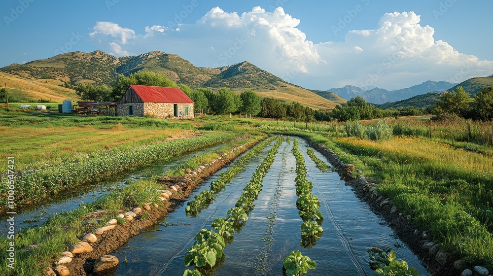 Sticker Rustic Farm with Irrigation System