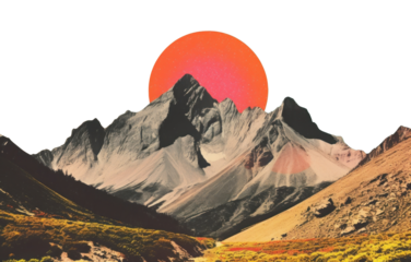 PNG Retro collage of mountain border photography landscape panoramic.