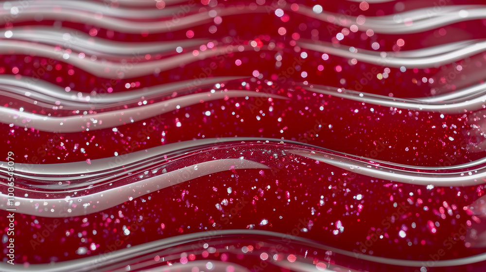 Poster shimmering red glitter waves with sparkling highlights..