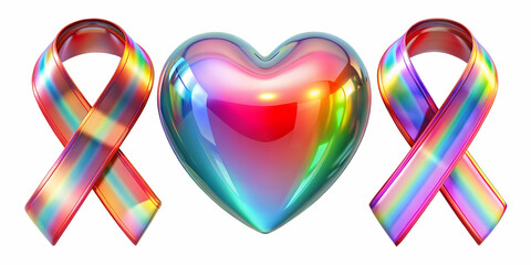 Fototapeta premium 3D Holographic Celebration Podium Concept with Joyful Elements for World AIDS Day, Ample Copy Space, and Iconic Design on White Background