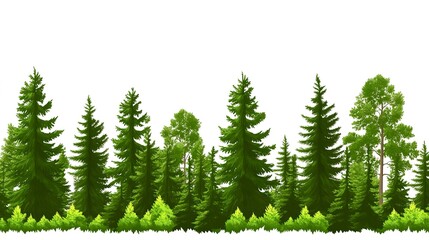 Fototapeta premium Coniferous forest, seamless border, isolated on white background 
