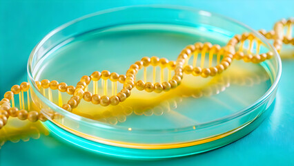 Naklejka premium Close-Up of Glowing DNA Strand Made of Corporate Policy Keywords in Soft Focus Petri Dish - Symbolizing Genetic Makeup of Governance and Strategy