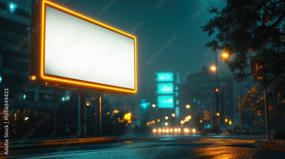 Poster Blank Billboard in City at Night