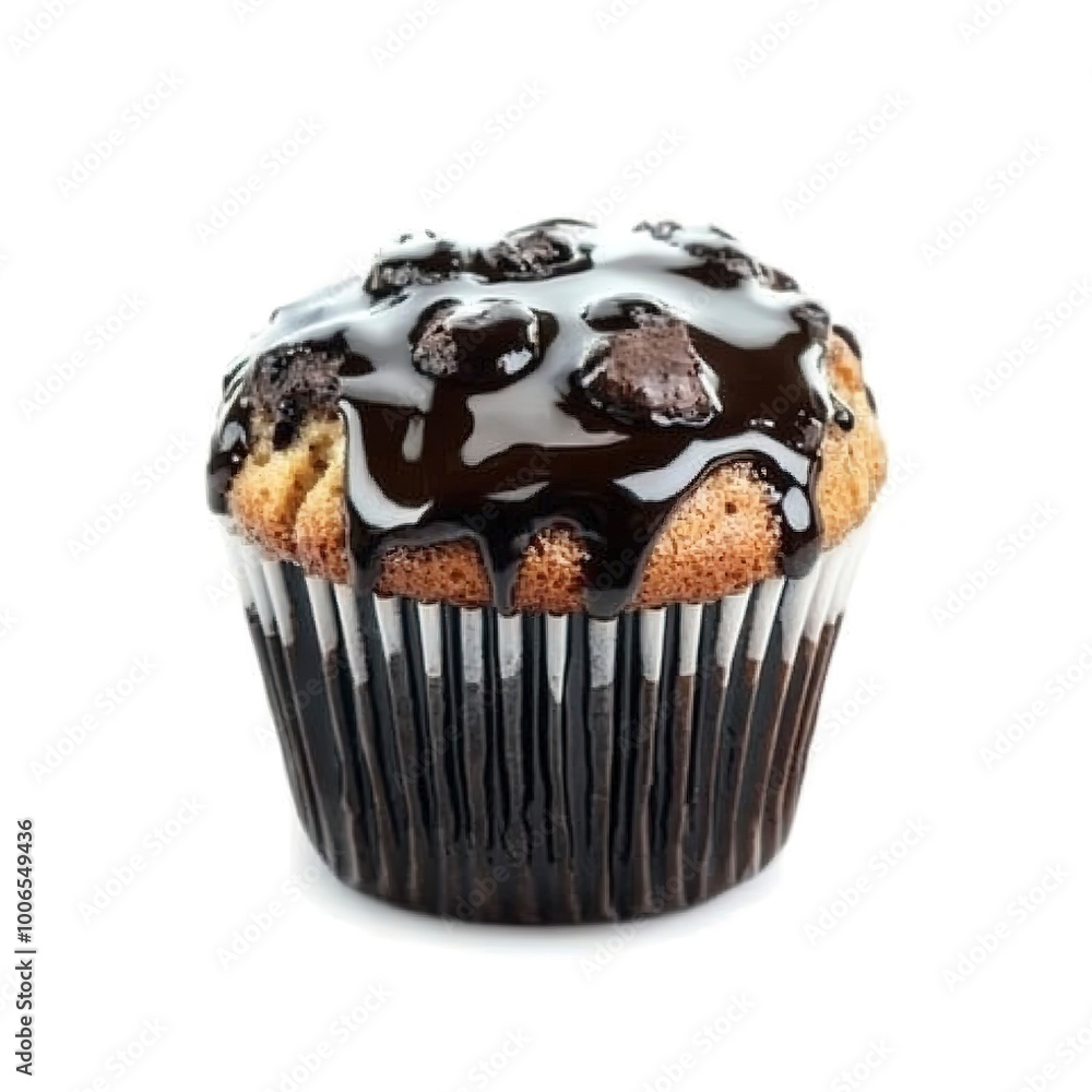 Wall mural Chocolate muffin cake with melted chocolate on top isolated white background dessert food 