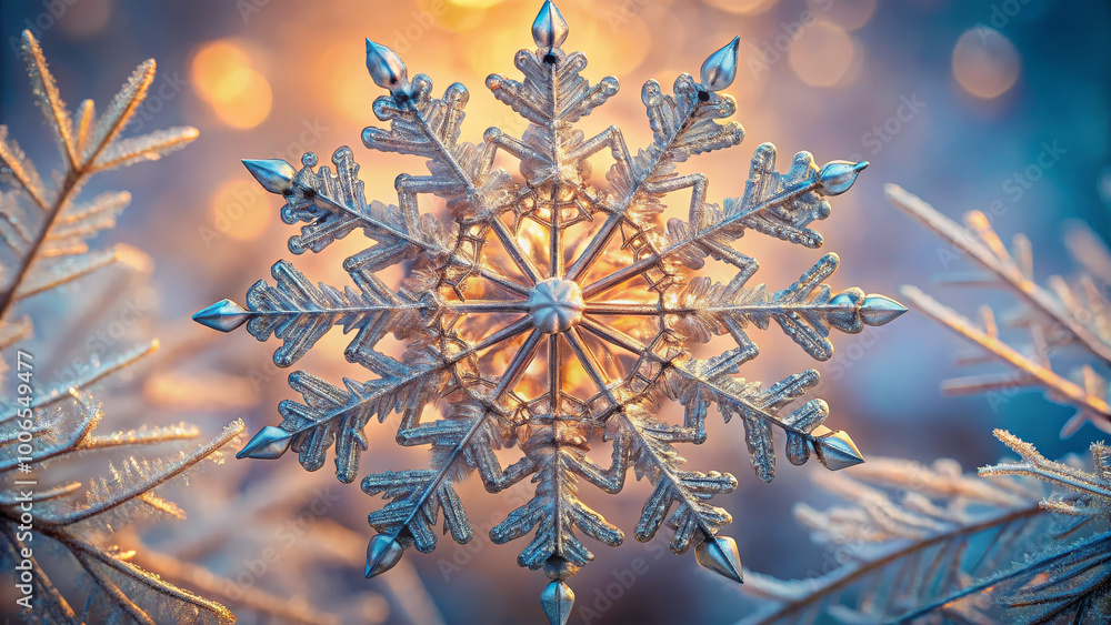 Aufkleber a unique snowflake with intricate patterns sparkles in the foreground, surrounded by shimmering fros