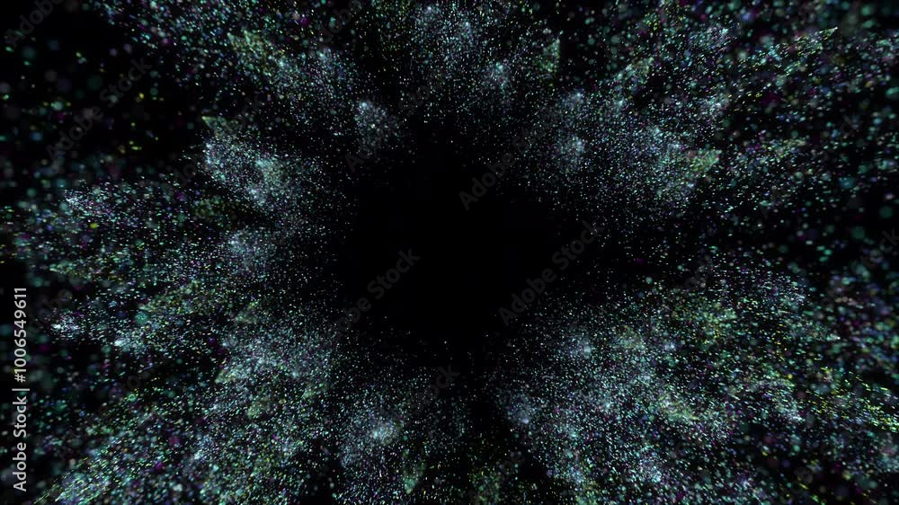 Poster 4k explosion of blue bokeh lights. holiday motion background. glowing particle abstract. 2160p 60fps