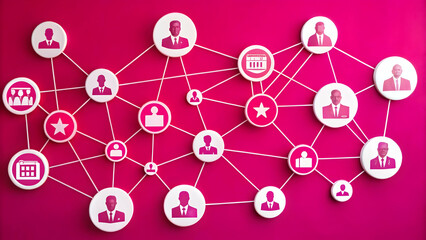 Networking Web of Voters: Vector Illustration Displaying Diverse Voter Icons Interconnected in Democracy, Pulsing Lines for Infographics - Isolated on White Background