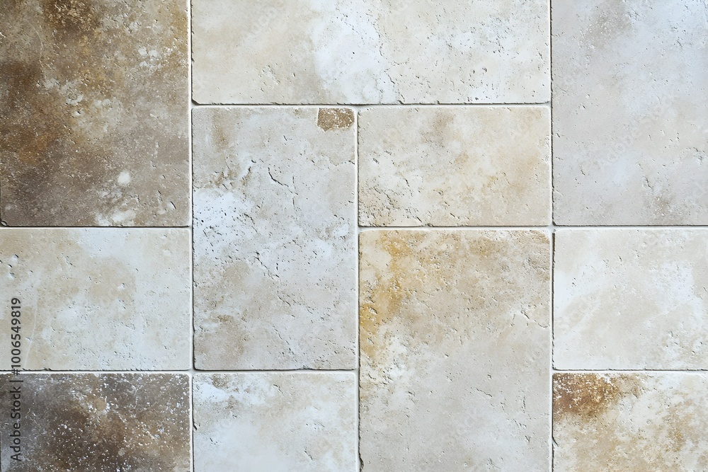 Poster flatlay top view photograph of a solid color background with a textured stone tile surface in neutra