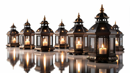 Obraz premium Magical Loy Krathong Festival: Glowing Lanterns and Festive Essence Isolated on White Background - Stunning Photo Stock Concept