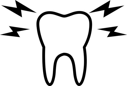 recommend clip art: A black and white illustration of a tooth with lightning bolts around it, representing a toothache.