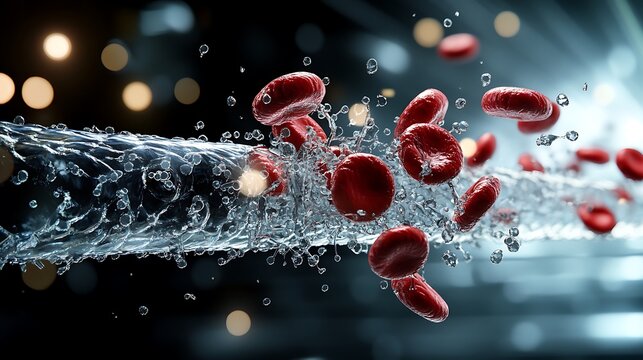 Red Blood Cells Flowing Through Water Stream