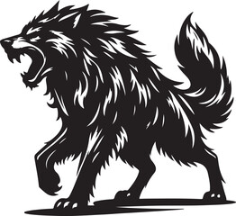 Wolf angry silhouette vector art illustration.