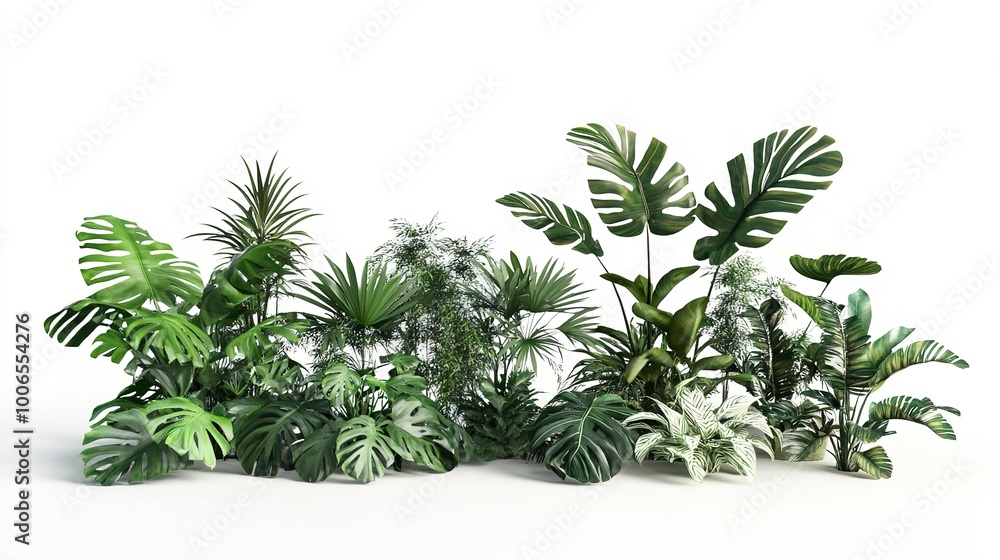 Poster 3d rendering of a group of plants raw for architectrural background use isolated on white