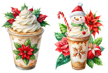 Festive Beverage Cups with Whipped Cream Decoration