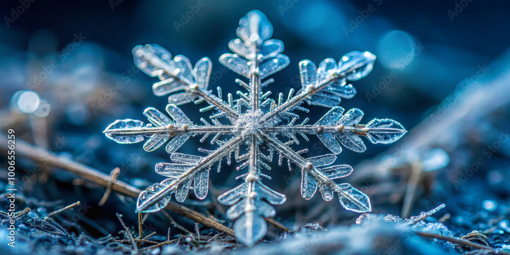 Poster the intricate details of a snowflake are highlighted as it peacefully rests on the ground, capturing