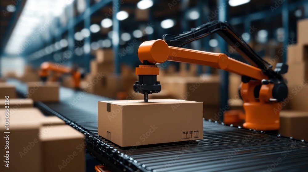 Poster automation equipment in action in a warehouse setting