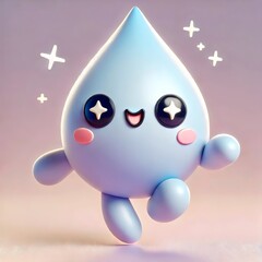 Cute kawaii water drop character with sparkling eyes