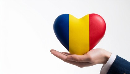 手で持っているルーマニアの国旗のハート(Heart of Romania flag held in hand.)
