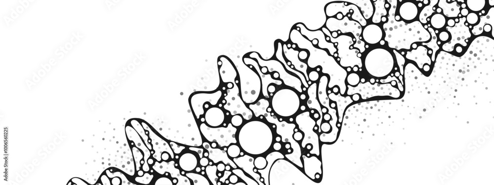 Poster monochrome mesh background frame. texture of chaotic circles, dots. сosmic path. internet is a web. 