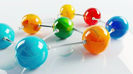 Obraz premium connection concept with color spheres connected by wires --no text and people, human --chaos 10 --ar 16:9 Job ID: d60e6f9c-466a-403d-933d-1f5c788c492f