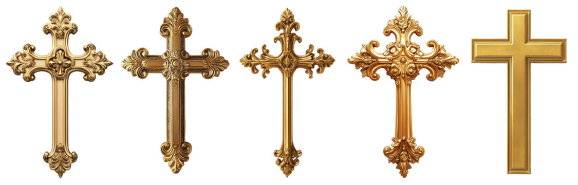 gold cross pendants isolated on transparent background