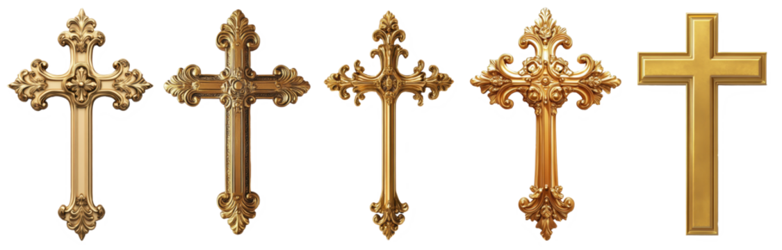 gold cross pendants isolated on transparent background