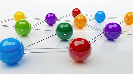 connection concept with color spheres connected by wires --no text and people, human --chaos 10 --ar 16:9 Job ID: d60e6f9c-466a-403d-933d-1f5c788c492f