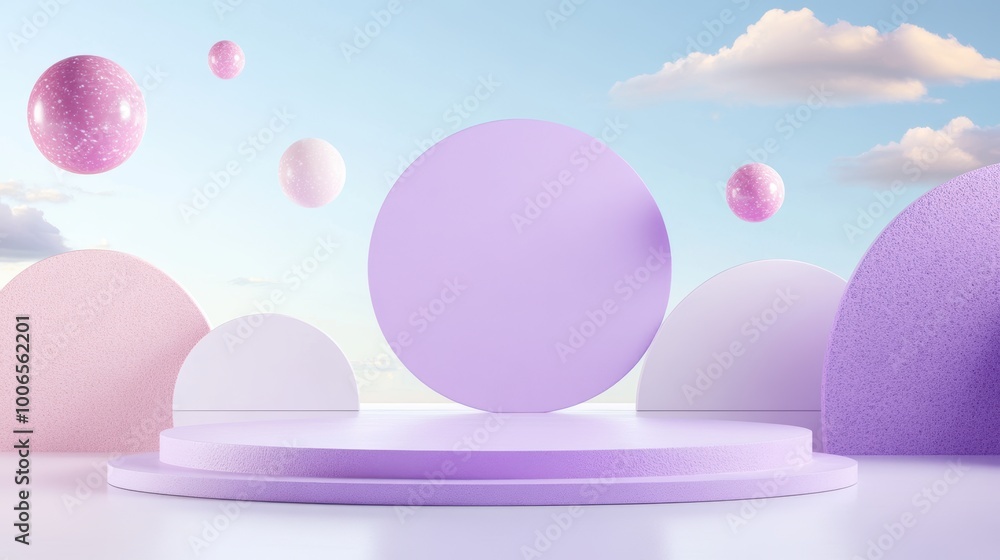 Poster minimalist abstract shapes in soft purple tones, creating a serene and calming aesthetic.