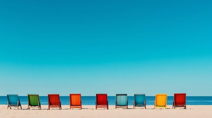 colorful beach chairs by the ocean