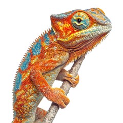 Obraz premium Yellow blue lizard Panther chameleon isolated on white background 