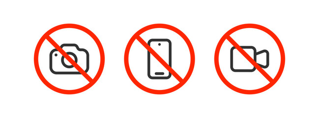 No take photo icon. Video camera forbidden. Phone prohibited.