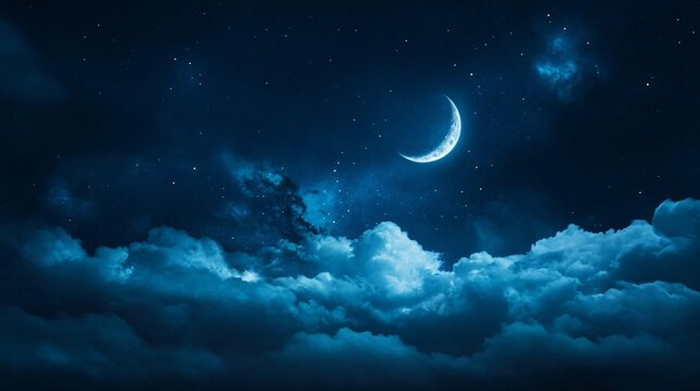 crescent moon night sky with clouds - Powered by Adobe